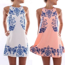 fashionwomen elegant sleeveless retro print femme vestido round Neck dress IMY66