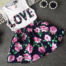 Kids Children Girls Clothing Love Letters Printed Sleeveless Vest Floral Skirt Set Suit 2 Piece Set IMY66