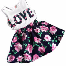 Kids Children Girls Clothing Love Letters Printed Sleeveless Vest Floral Skirt Set Suit 2 Piece Set IMY66