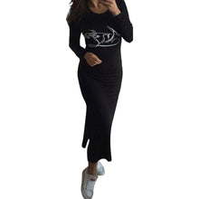 Korean Women Sexy Open Fork Dresses Casual Sexy Slim Gray Wing Print Long Sleeve Knee Dress Vestidos IMY66