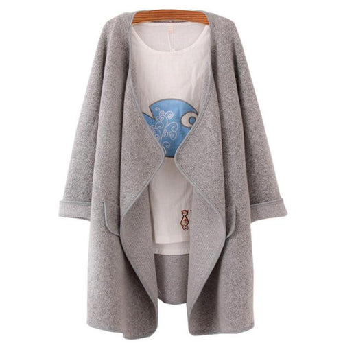 Korean Designer Female Women Solid Lapel Long Sleeve Loose Knitted Sweater Cardigan Coat Jacket chaquetas mujer IMY66