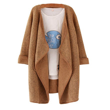 Korean Designer Female Women Solid Lapel Long Sleeve Loose Knitted Sweater Cardigan Coat Jacket chaquetas mujer IMY66