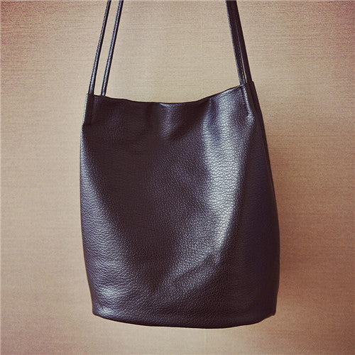 Korean Simple Women's Handbag Female Vintage Shoulder Messenger Bag Vertical Big Bucket Bag bolsas femininas IMY66