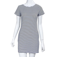 Korean Women Round Neck Dresses Striped Short Sleeve Straight Short Casual Mini Dress Vestido Femininos IMY66