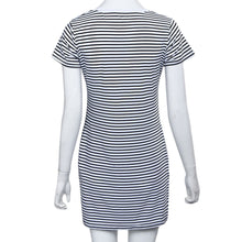 Korean Women Round Neck Dresses Striped Short Sleeve Straight Short Casual Mini Dress Vestido Femininos IMY66