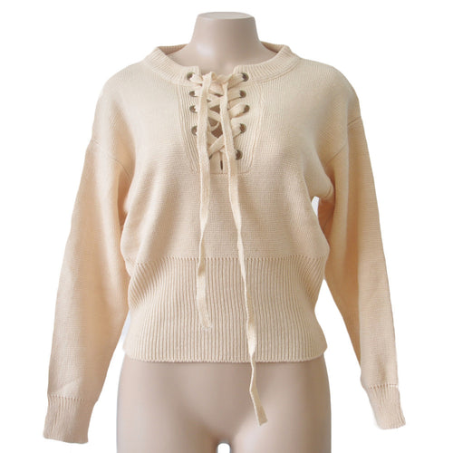 Lace up sweater women Sexy Long Sleeve Knitting Tops V Neck Loose Casual jumper Pullovers pull femme IMY66