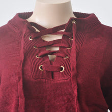 Lace up sweater women Sexy Long Sleeve Knitting Tops V Neck Loose Casual jumper Pullovers pull femme IMY66