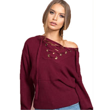 Lace up sweater women Sexy Long Sleeve Knitting Tops V Neck Loose Casual jumper Pullovers pull femme IMY66
