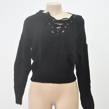 Lace up sweater women Sexy Long Sleeve Knitting Tops V Neck Loose Casual jumper Pullovers pull femme IMY66