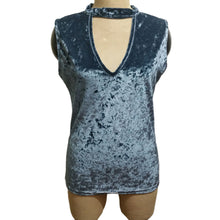 Ladies Womens Sexy Tank Tops Solid Velvet Hollow Sleeveless Choker V Neck Tops Camis Vest cropped feminino IMY66