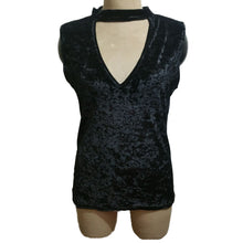 Ladies Womens Sexy Tank Tops Solid Velvet Hollow Sleeveless Choker V Neck Tops Camis Vest cropped feminino IMY66