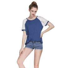 Large Size Women Shirt Blouse Loose Women Lace Stitching Short Sleeve O Neck Blouse Clothes blusa feminino IMY66