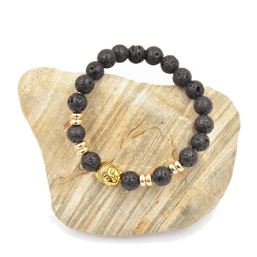 Lava Stone Onyx Bead Buddha Bracelet Gold Buddha Turquoise Black Yoga bracelets Men Women Mujer Pulseras Jewelry IMY66