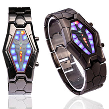 Lava Style Iron Samurai Black Bracelet Blue and Red LED Japanese Inspired Hexagonal Screen Snake Shape Watch Clock IMY66