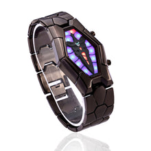 Lava Style Iron Samurai Black Bracelet Blue and Red LED Japanese Inspired Hexagonal Screen Snake Shape Watch Clock IMY66