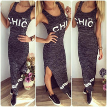 Letter Print Sexy Women Dresses Grey Long Dress Solid Sleeveless Lady Dress Girl Vestidos femininos IMY66