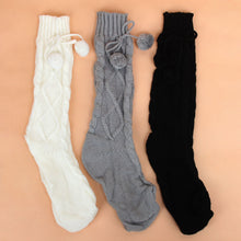 Lovely Warm Over Knee Socking For Women Knitted Long Boot Socks Thigh High Stocking With Balls Female stockings IMY66