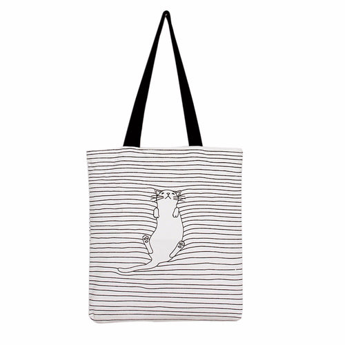 Lovely Women Canvas Bag Girls Striped Napping Cat Shoulder Bag Bag Travel Bag Bolsa feminina IMY66
