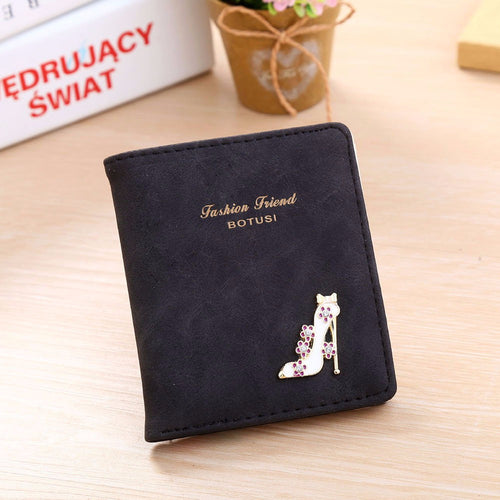 Lovely Women Short Purse Girl High Heels PU Leather Mini Slim Coin Purse Wallet Card Holders Handbag Bag IMY66