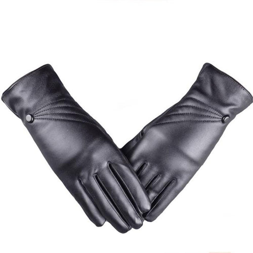 Luxurious PU Leather Gloves For Women Girl Warm Touch Screen Cashmere Full Finger Gloves guantes mujer IMY66