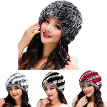 Luxury Women's Genuine Real Knitted Rex Rabbit Fur Hats Handmade Lady Warm Caps Female Beanies Headgear IMY66