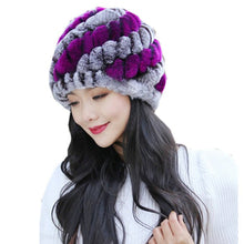 Luxury Women's Genuine Real Knitted Rex Rabbit Fur Hats Handmade Lady Warm Caps Female Beanies Headgear IMY66