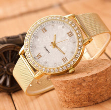 Luxury Watches Women Ladies Crystal Rhinestone Roman Numerals Gold Mesh Band Wrist Watch montre femme Clock IMY66