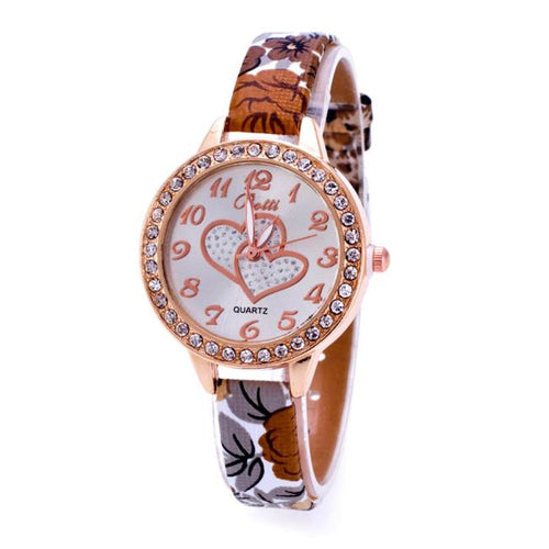 Luxury Rhinestones bracelet Dress watches Women Love Heart PU Leather Strap Quartz Wrist Watch relojes mujer IMY66