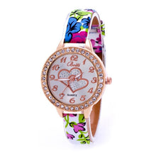 Luxury Rhinestones bracelet Dress watches Women Love Heart PU Leather Strap Quartz Wrist Watch relojes mujer IMY66