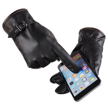 Men Thermal Sports PU Leather Gloves Belt Touch Screen Gloves Mittens Cashmere Gloves For Men IMY66