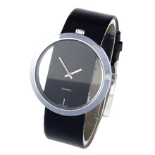 Men's Women PU Leather Watch Simple Big Dial Transparent Hollow Quartz Wrist Watch relogio masculino Relogio Feminino IMY66