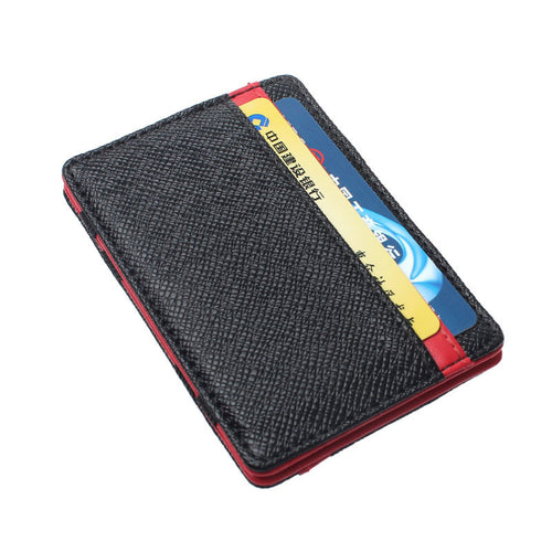 Mens transverse Faux Leather Magic Pas Cover Credit Card Money Holder Clip Wallet IMY66