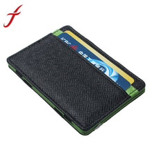 Mens transverse Faux Leather Magic Pas Cover Credit Card Money Holder Clip Wallet IMY66