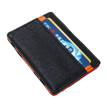 Mens transverse Faux Leather Magic Pas Cover Credit Card Money Holder Clip Wallet IMY66