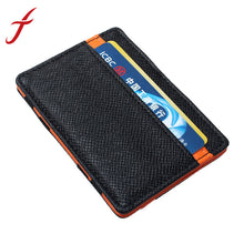 Mens transverse Faux Leather Magic Pas Cover Credit Card Money Holder Clip Wallet IMY66