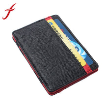 Mens transverse Faux Leather Magic Pas Cover Credit Card Money Holder Clip Wallet IMY66