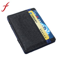 Mens transverse Faux Leather Magic Pas Cover Credit Card Money Holder Clip Wallet IMY66
