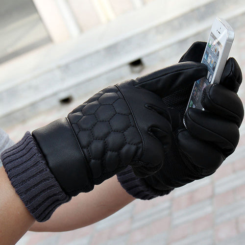 Anti Slip Men Thermal Windproof Outdoor Driving s Faux Leather Touch Screen Gloves For Mobile Phone IMY66