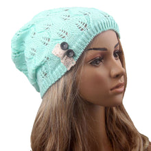 Hat For Women Leaves solid color Button Hollow Out knitted Hat Cap Female Skullies Bonnet femme IMY66