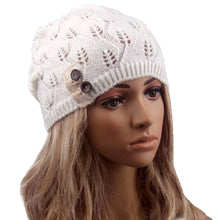 Hat For Women Leaves solid color Button Hollow Out knitted Hat Cap Female Skullies Bonnet femme IMY66