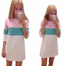 Women Casual Half Sleeve Dress Loose Hit Color Patchwork Sexy Dress Evening Party Mini Dress vestidos femininos IMY66