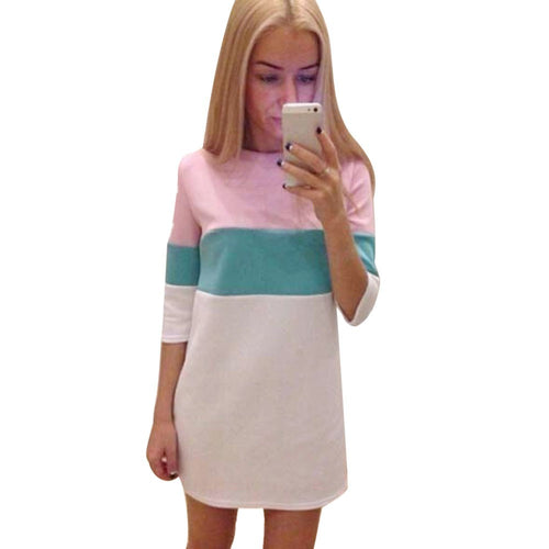 Women Casual Half Sleeve Dress Loose Hit Color Patchwork Sexy Dress Evening Party Mini Dress vestidos femininos IMY66