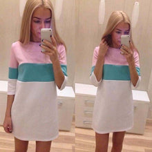 Women Casual Half Sleeve Dress Loose Hit Color Patchwork Sexy Dress Evening Party Mini Dress vestidos femininos IMY66