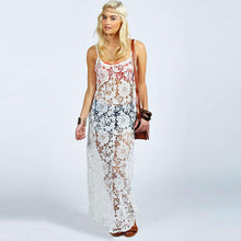 Women Boho Sexy Lace Hollow Spaghetti Strap Dress Party Long Maxi Dress Beach Dresses Lace vestidos IMY66