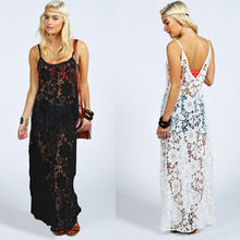 Women Boho Sexy Lace Hollow Spaghetti Strap Dress Party Long Maxi Dress Beach Dresses Lace vestidos IMY66