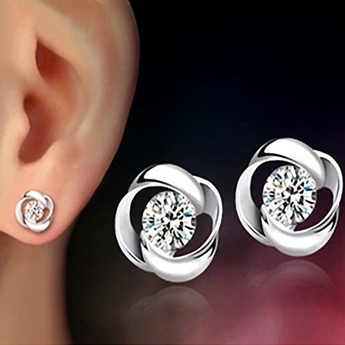 Beautiful Silvering Crystal Shiny Ear Stud Earrings Women IMY66