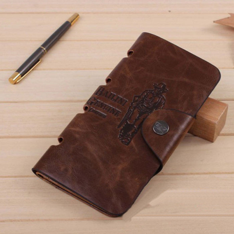 Vintage Men Faux Leather Long Wallet Pockets ID Card Clutch Bifold Purse Brown carteira masculina IMY66