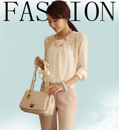 Women Lady Vintage Chiffon Long Sleeve Sheer Tops Lace Shirt Blouse Low Price IMY66