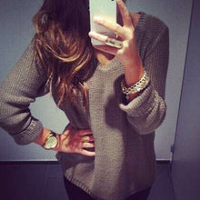 Vintage Womens Casual V Neck Long Sleeve Knitted Sweaters Pullover Loose Jumper Pull Femme IMY66