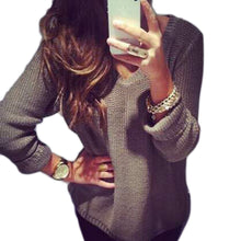 Vintage Womens Casual V Neck Long Sleeve Knitted Sweaters Pullover Loose Jumper Pull Femme IMY66